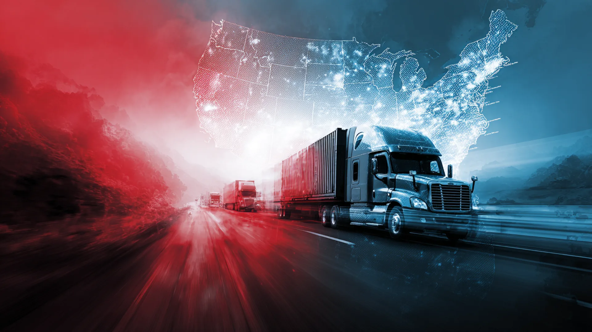 Fleet of freight trucks on the road