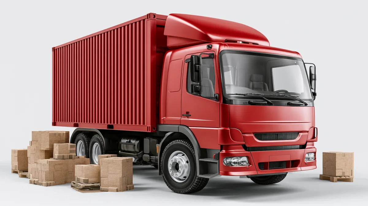 Red delivery truck with cargo boxes