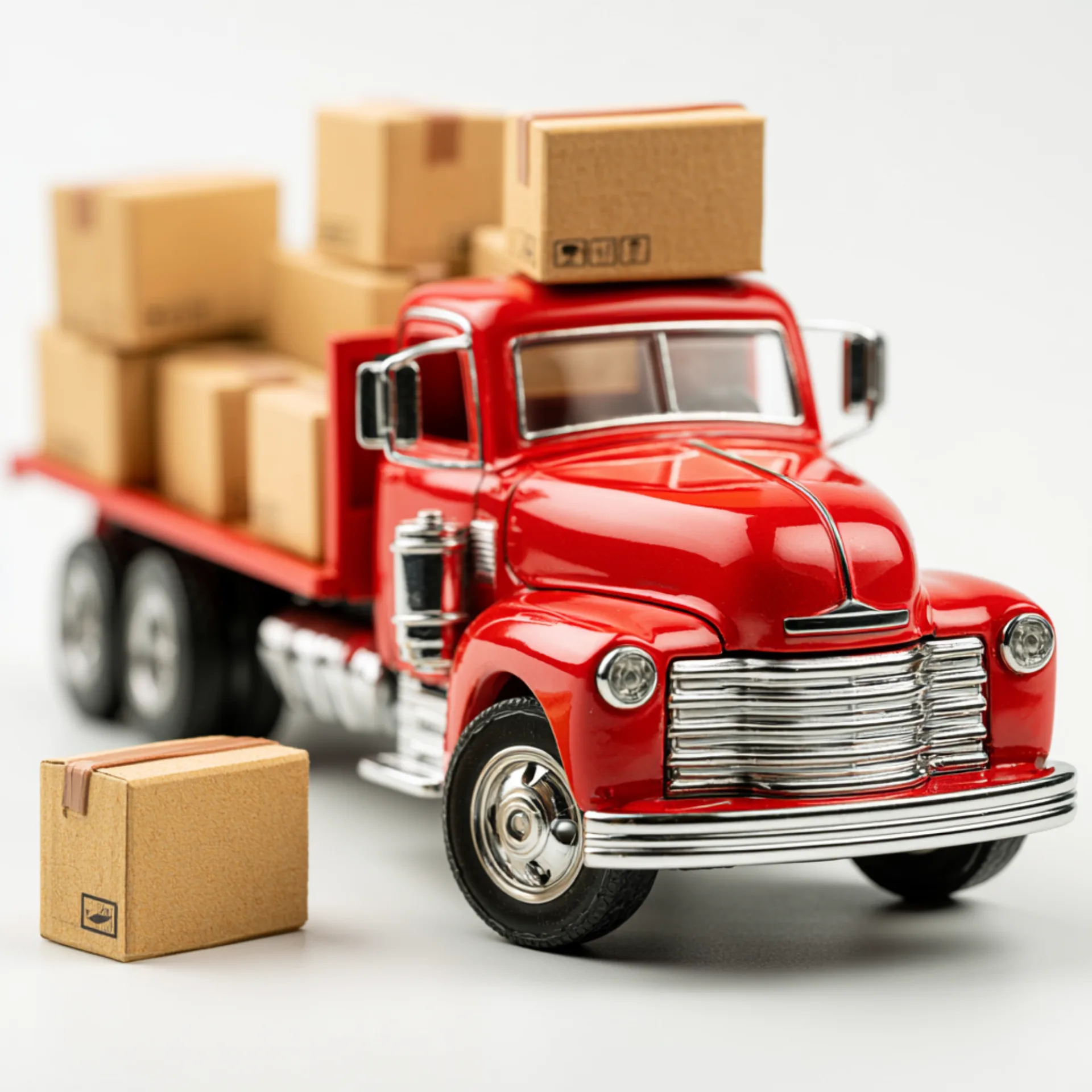 Red vintage truck with boxes